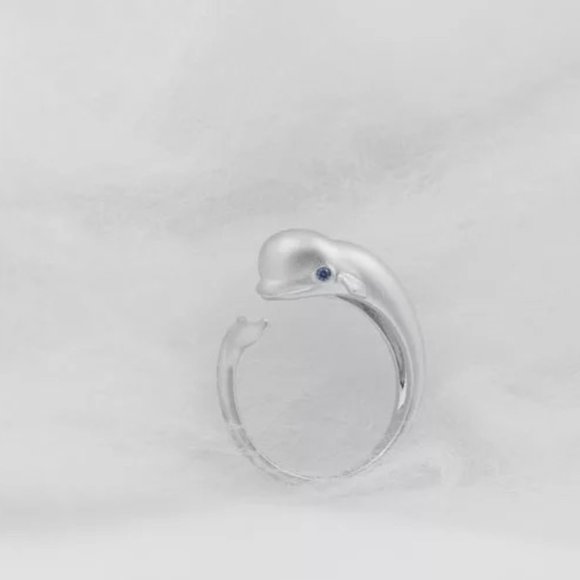14k Gold Adorable Whale Silver Open Ring S925 - Picture 3 of 9